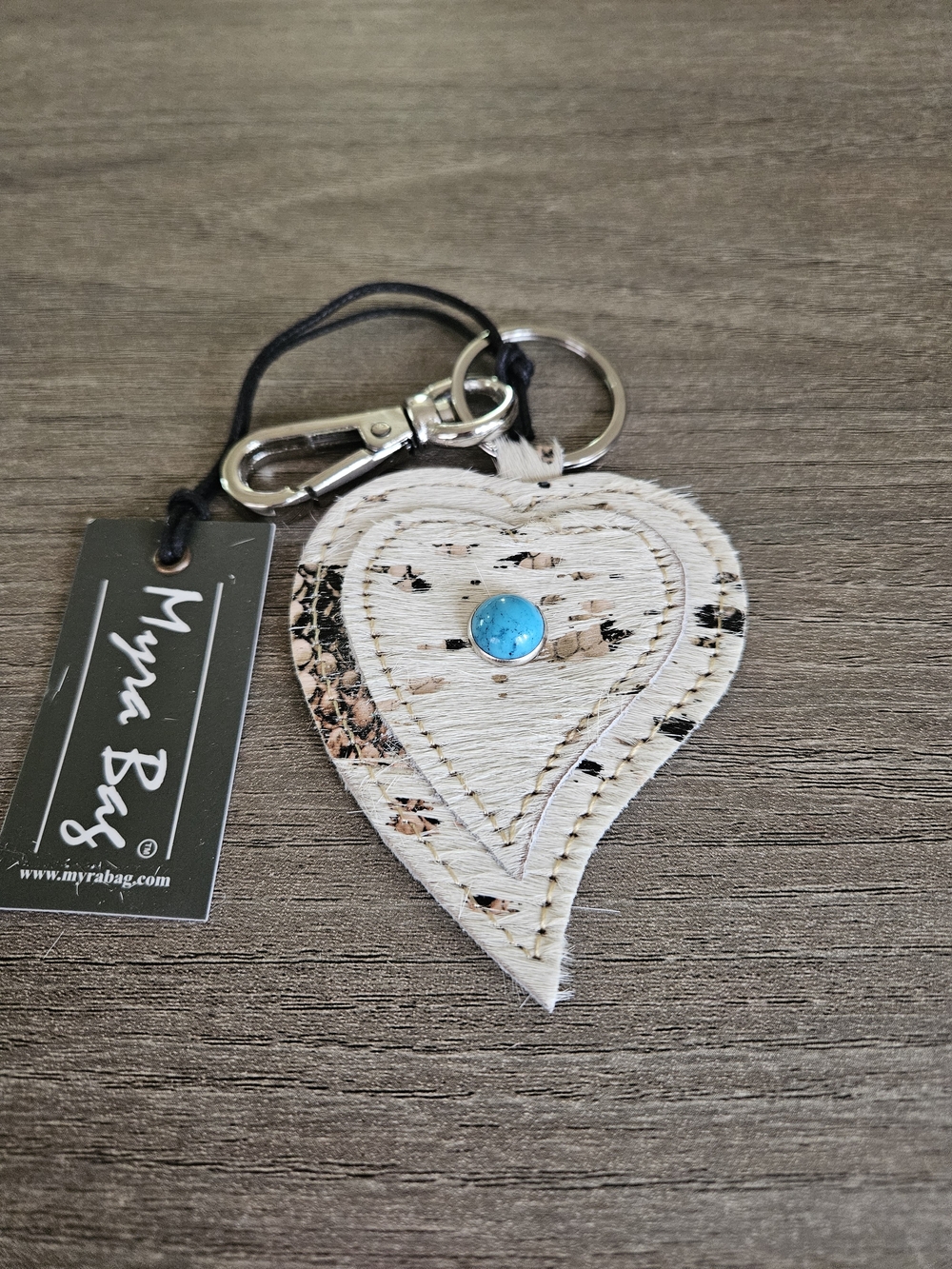 Myra Bag Heart Leather Keychain with Turquoise Accent-NWT
